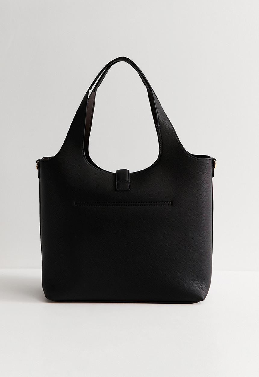 New Look - Faux Leather Slip Front Tote Bag - Black