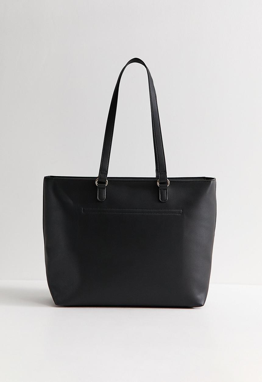 New Look - Faux Leather Front Zip Pocket Tote Bag - Black