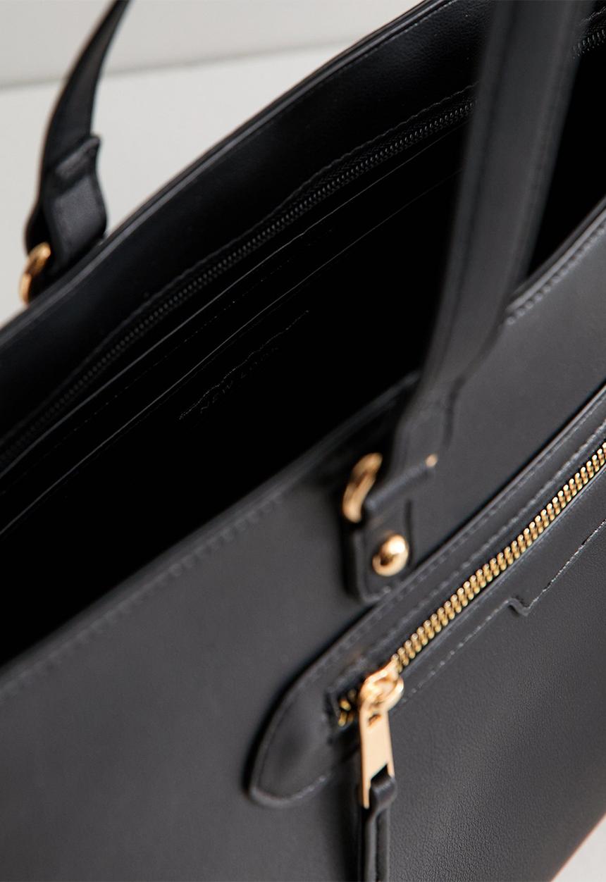 New Look - Faux Leather Front Zip Pocket Tote Bag - Black