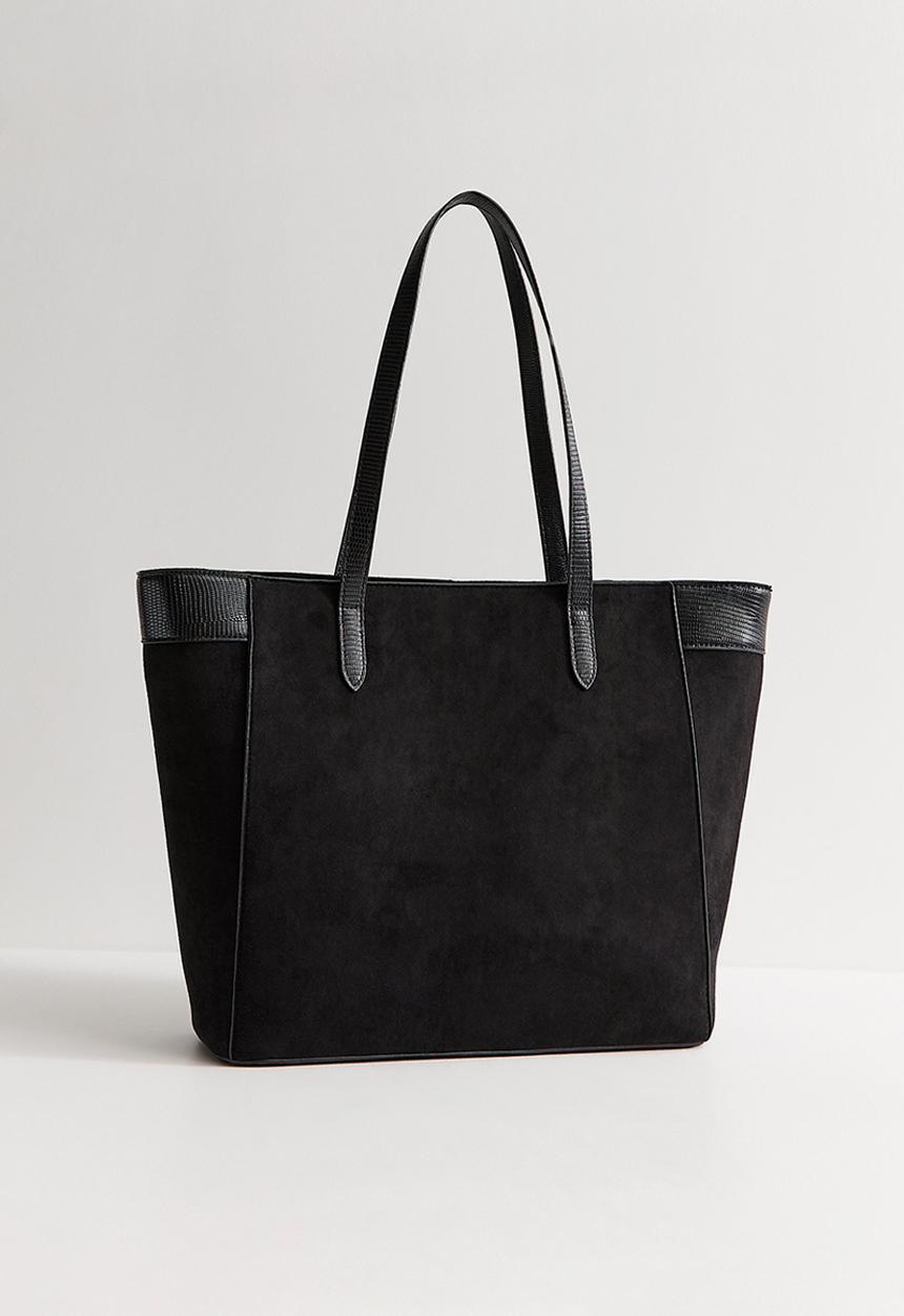 New Look - Faux Suede Textured Panel Tote Bag - Black