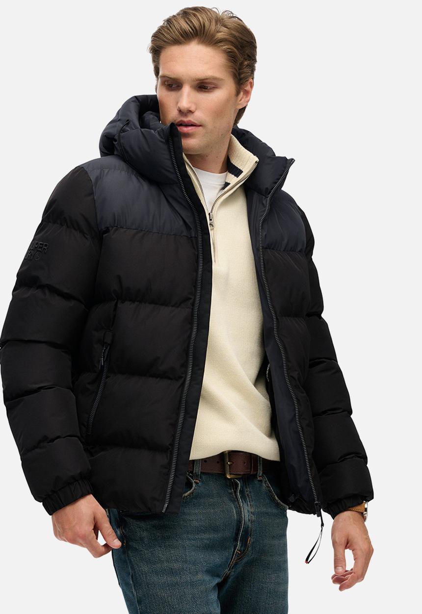 Superdry. - Colourblock Hooded Puffer Jacket - Black/Ebony