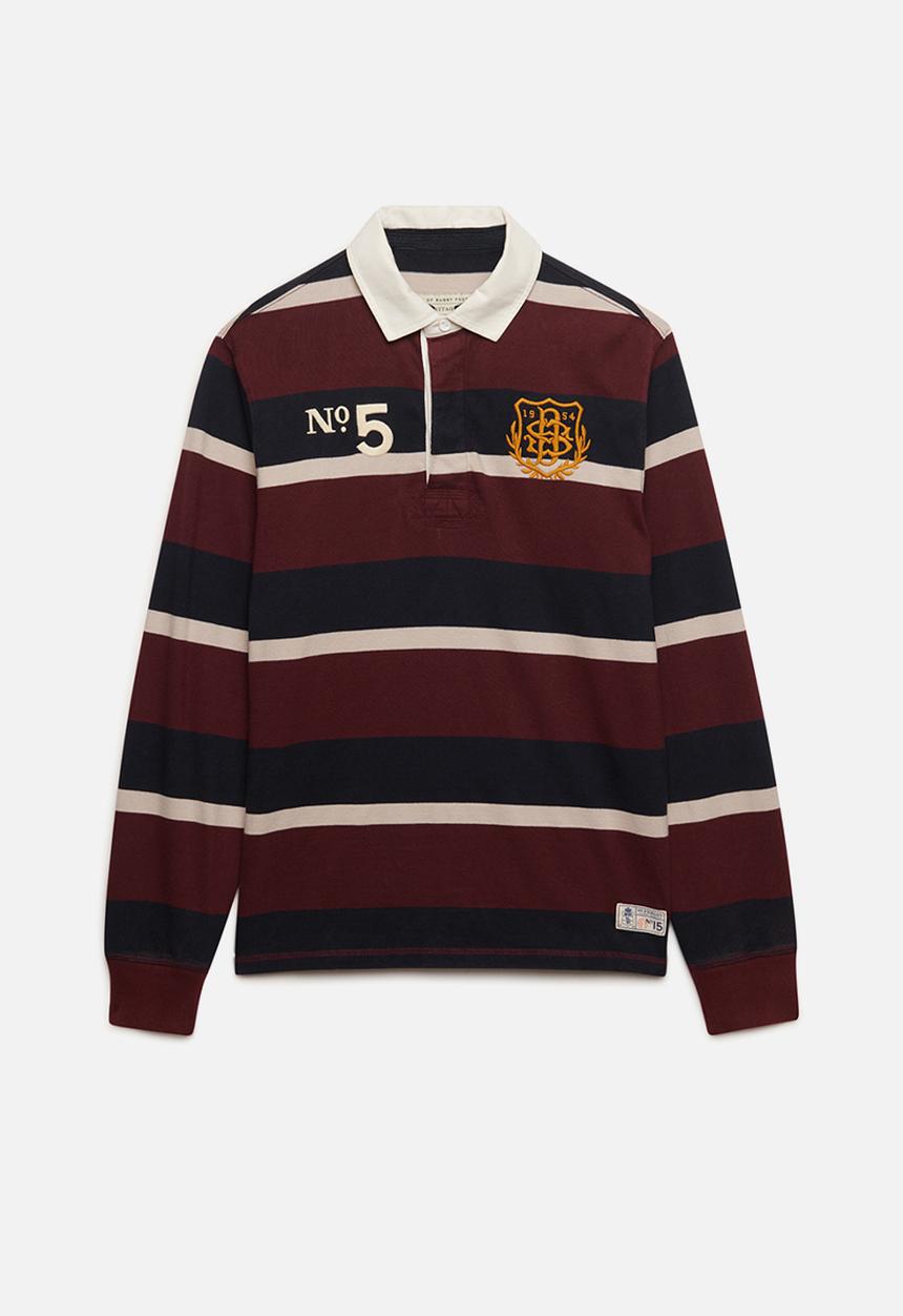 Superdry. - Double Emblem Stripe Rugby - Port/Navy Stripe 