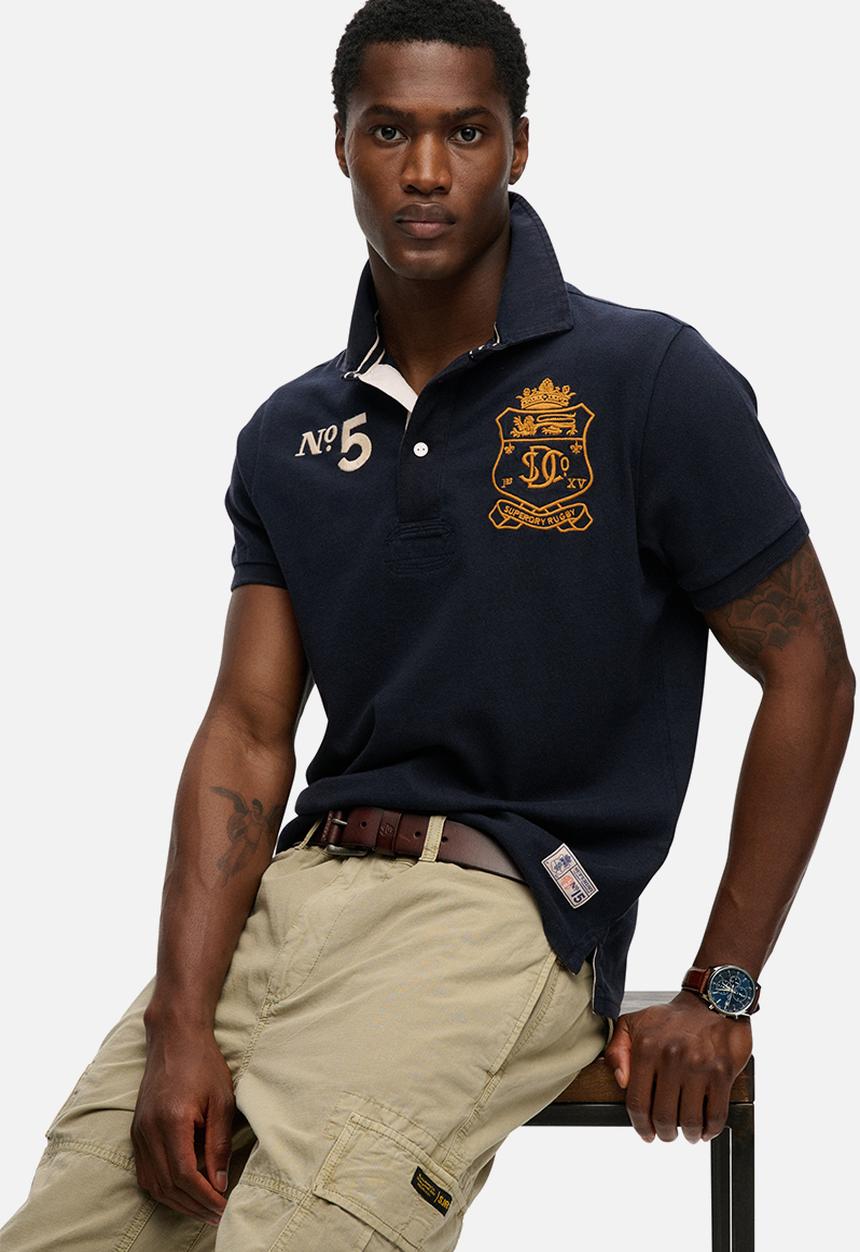 Superdry. - Double Emblem Jersey Short Sleeve Rugby - Eclipse Navy