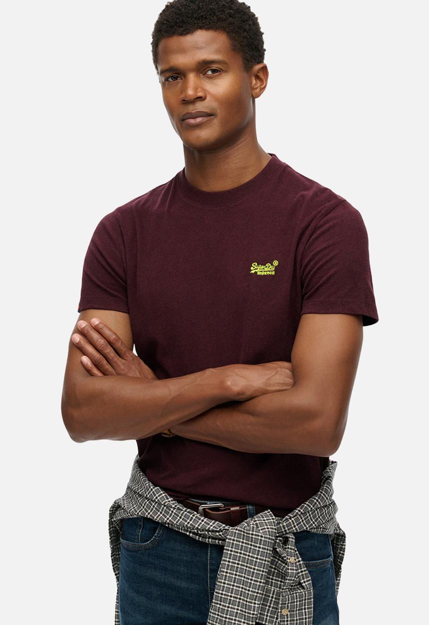 Superdry. - Essential Logo Emb Tee - Tawnty Port Marl/Fluro Yellow