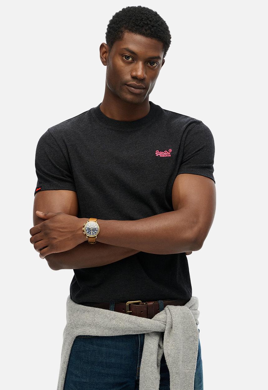 Superdry. - Essential Logo Emb Tee - Raven Black Marl/Pink