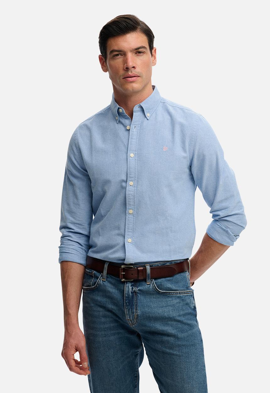 Superdry. - Preppy Oxford Long Sleeve Shirt - Sky Blue Chambray
