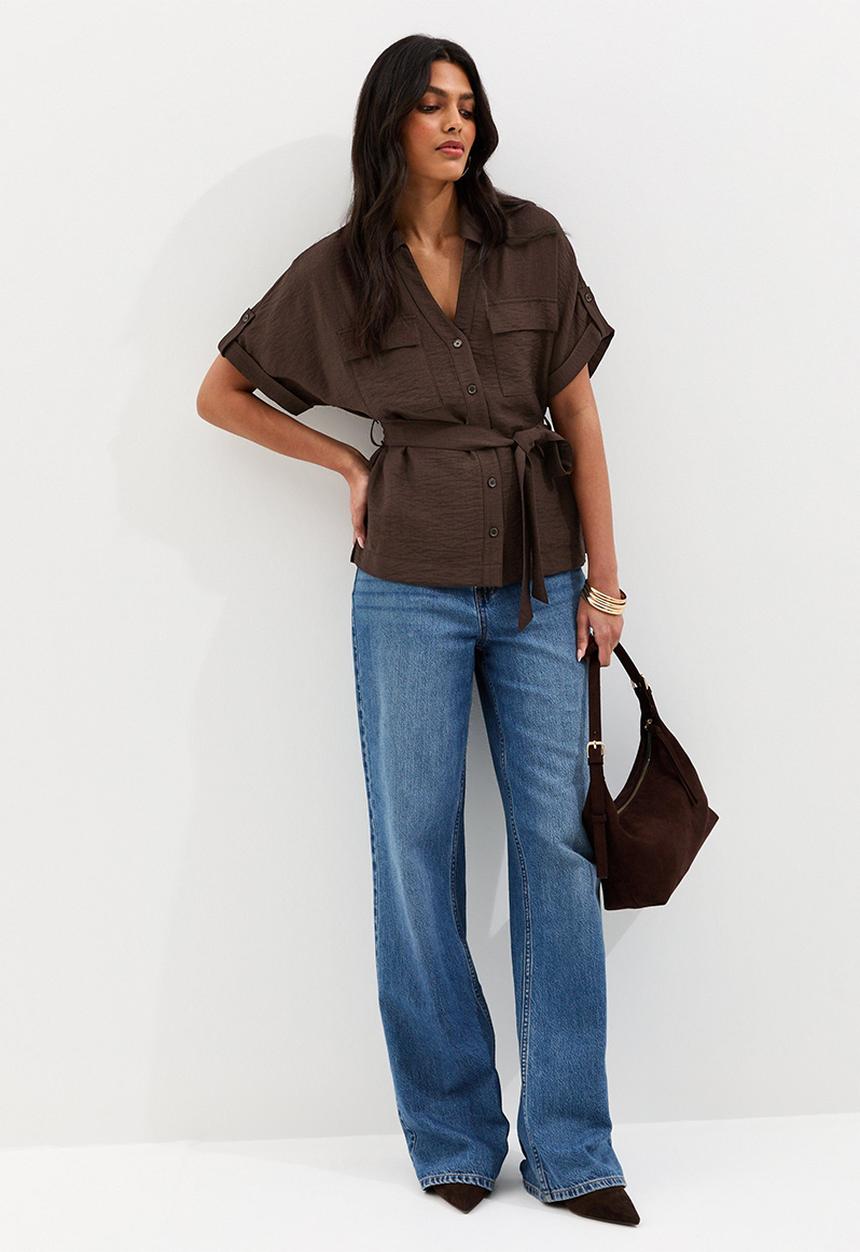 New Look - K utility belted plain shirt - brown