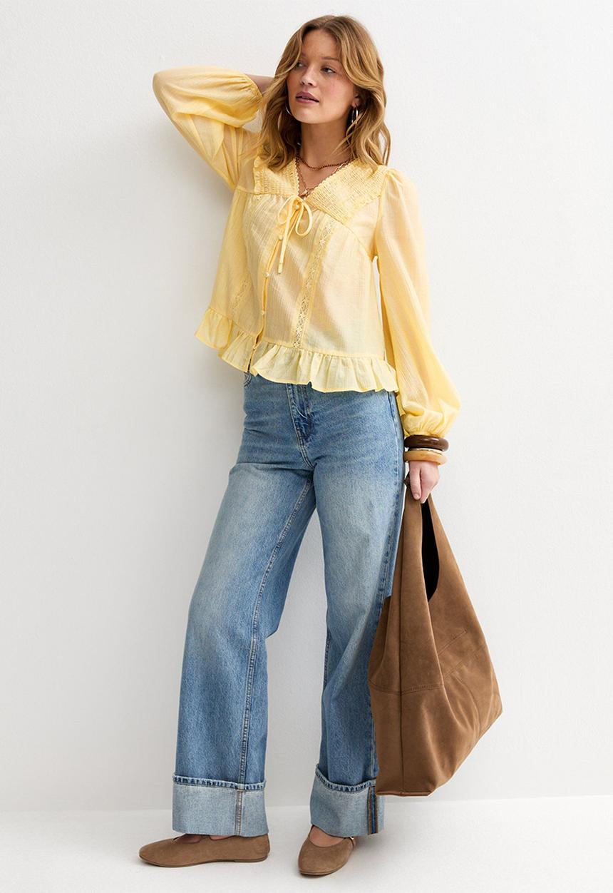 New Look - Lillian lace button long sleeve blouse - yellow