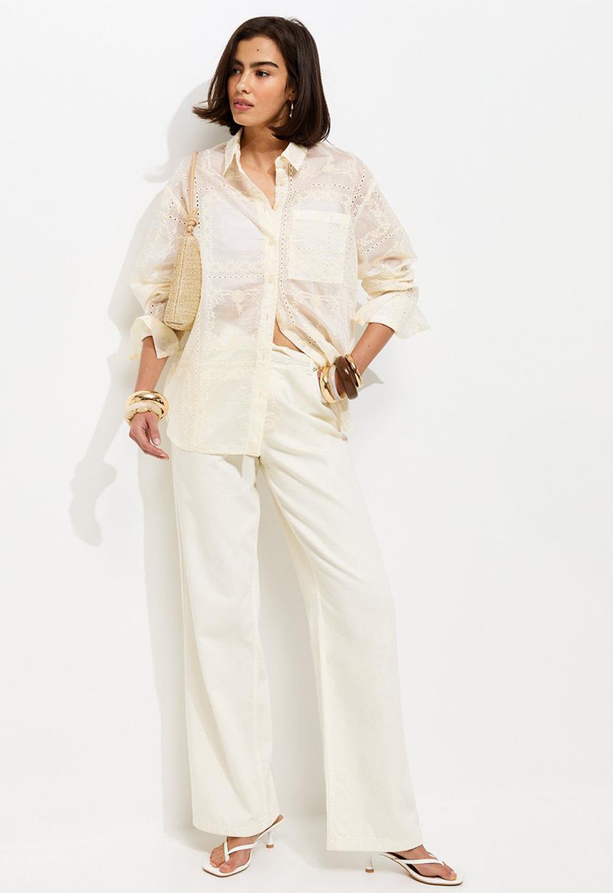 New Look - Polly emb patchwork shirt - cream