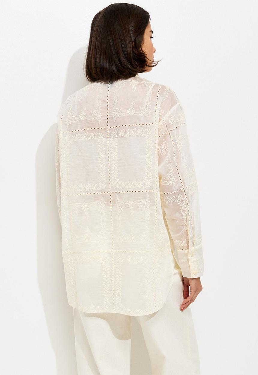 New Look - Polly emb patchwork shirt - cream
