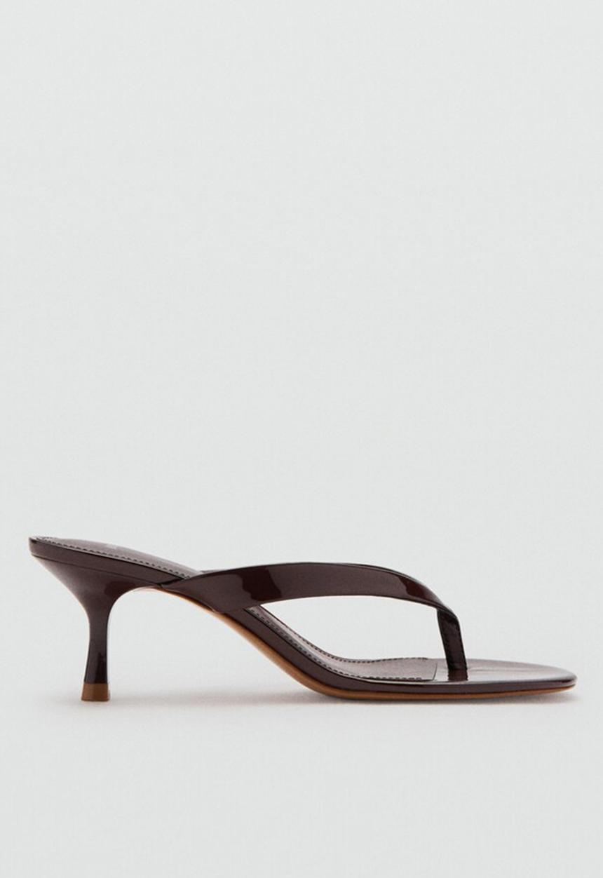 MANGO - Tiger open toe mule - dark brown