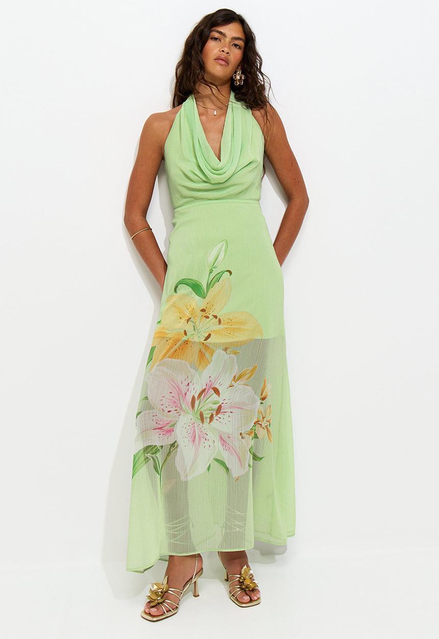 New Look - Lotus cowl neck halter midi dress - green