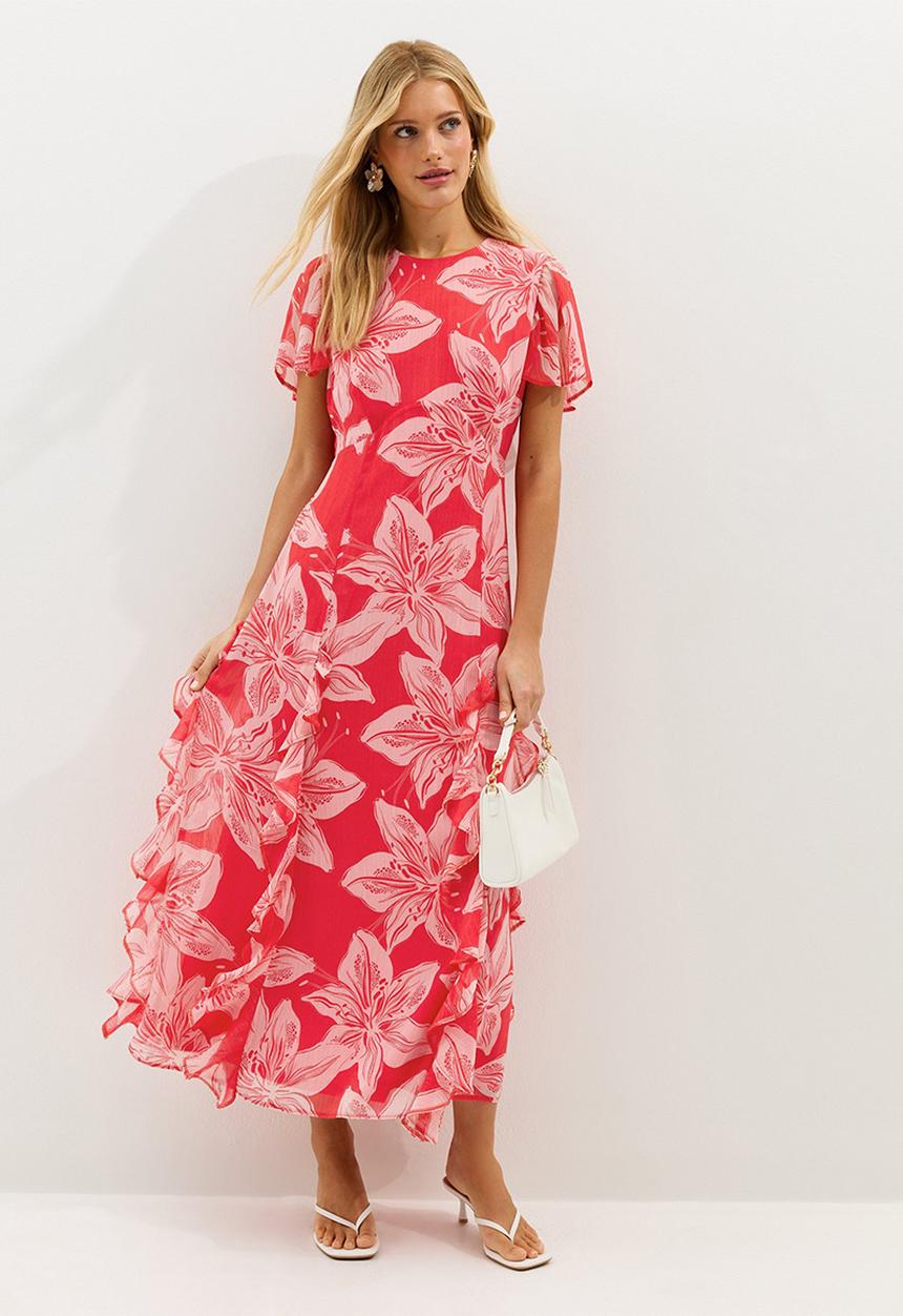 New Look - Orchid godet chiffon midi dress - red & pink