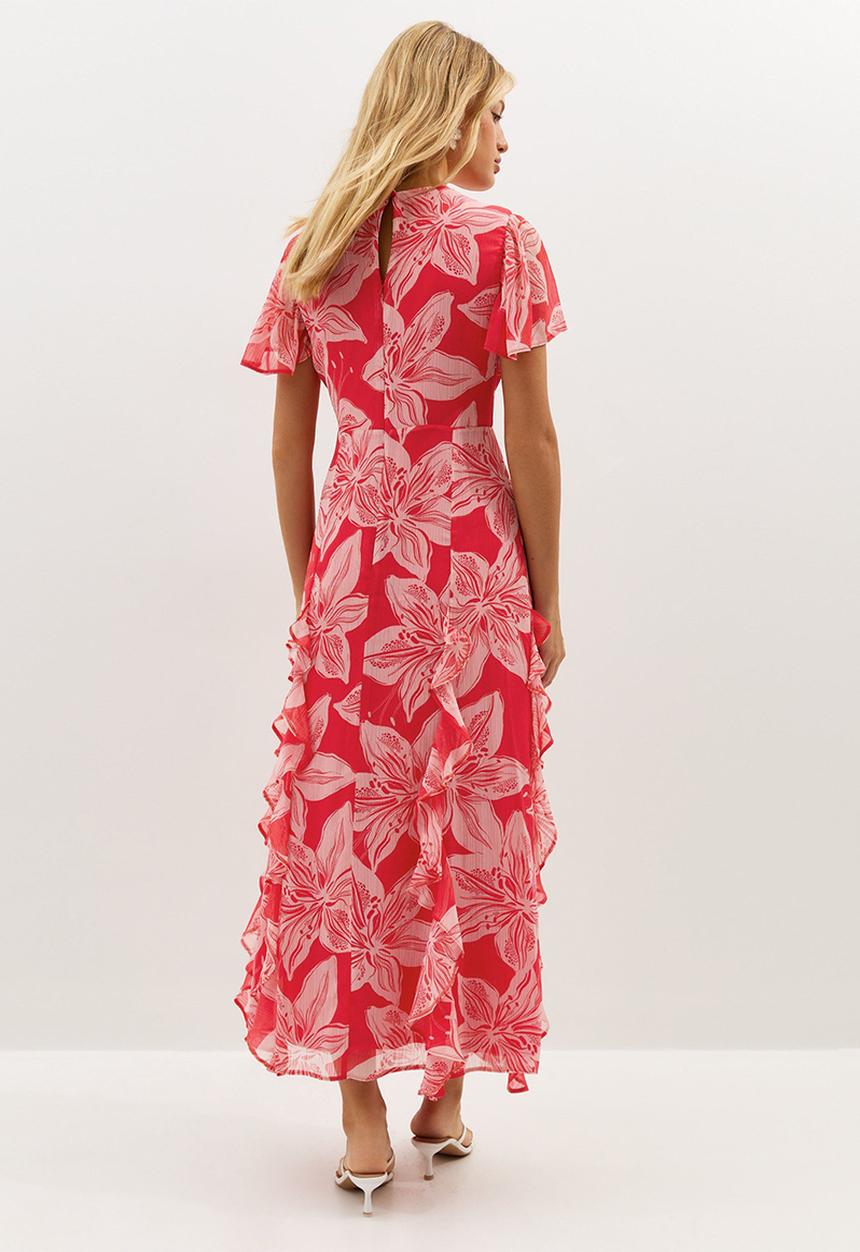 New Look - Orchid godet chiffon midi dress - red & pink