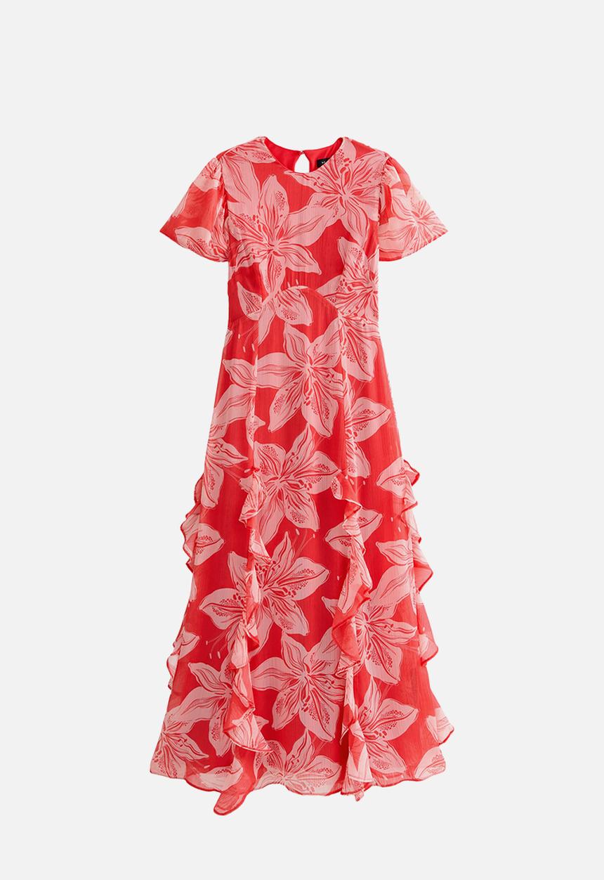 New Look - Orchid godet chiffon midi dress - red & pink