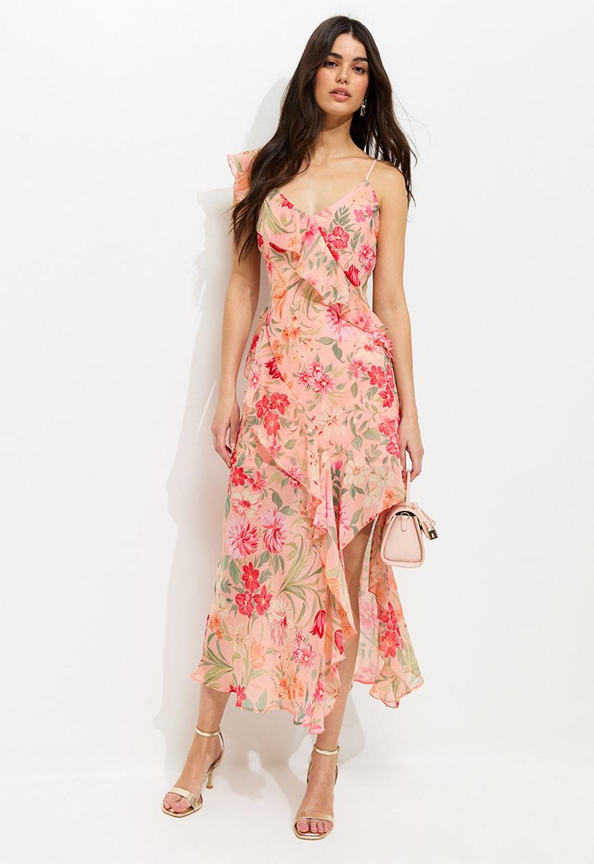 New Look - Selina floral godet chiffon midi dress - pink