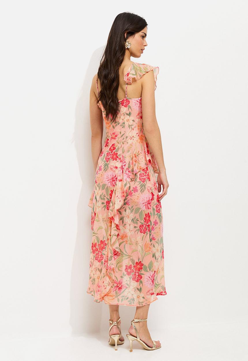New Look - Selina floral godet chiffon midi dress - pink