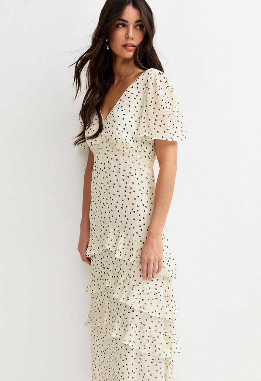 New Look - Spot chiffon tier tea maxi dress - cream