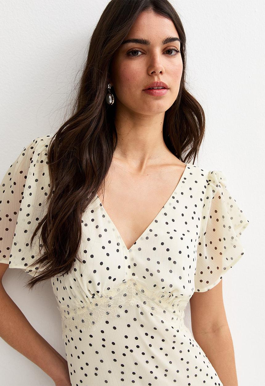 New Look - Spot chiffon tier tea maxi dress - cream