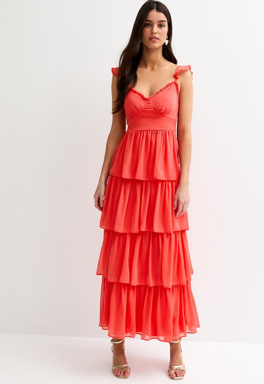 New Look - Tiered chiffon cami midi dress - dark coral