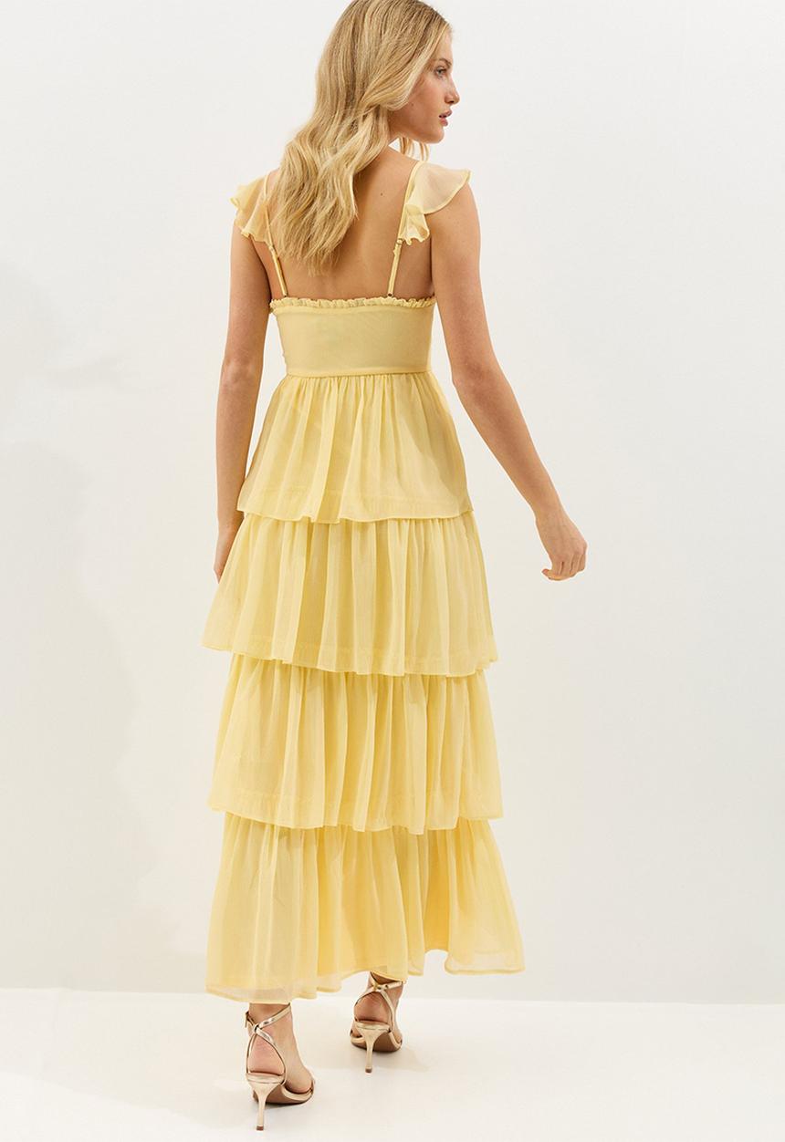 New Look - Tiered chiffon cami midi dress - pale yellow