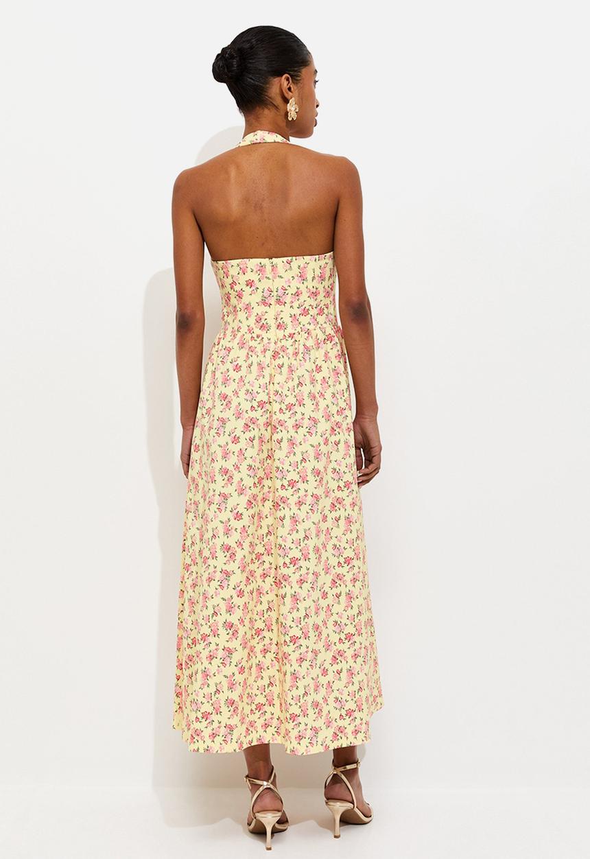 New Look - Ex ditsy floral halter midi dress - yellow