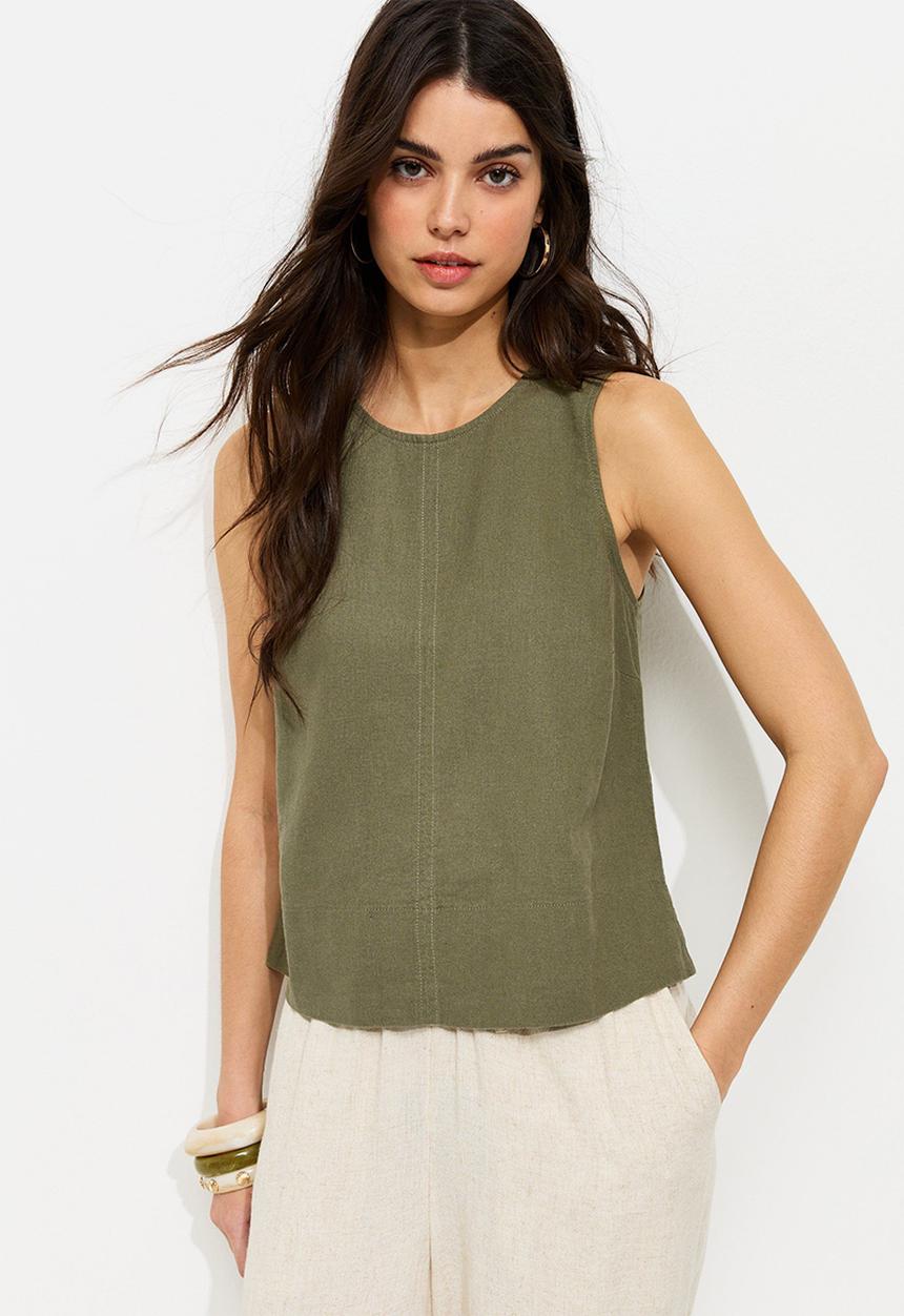 New Look - K st clara linen seam shell top - khaki