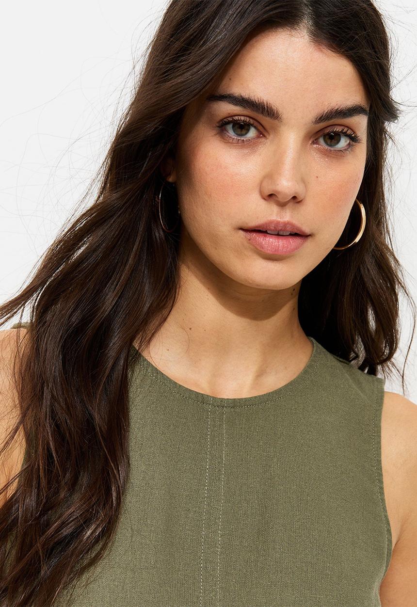 New Look - K st clara linen seam shell top - khaki