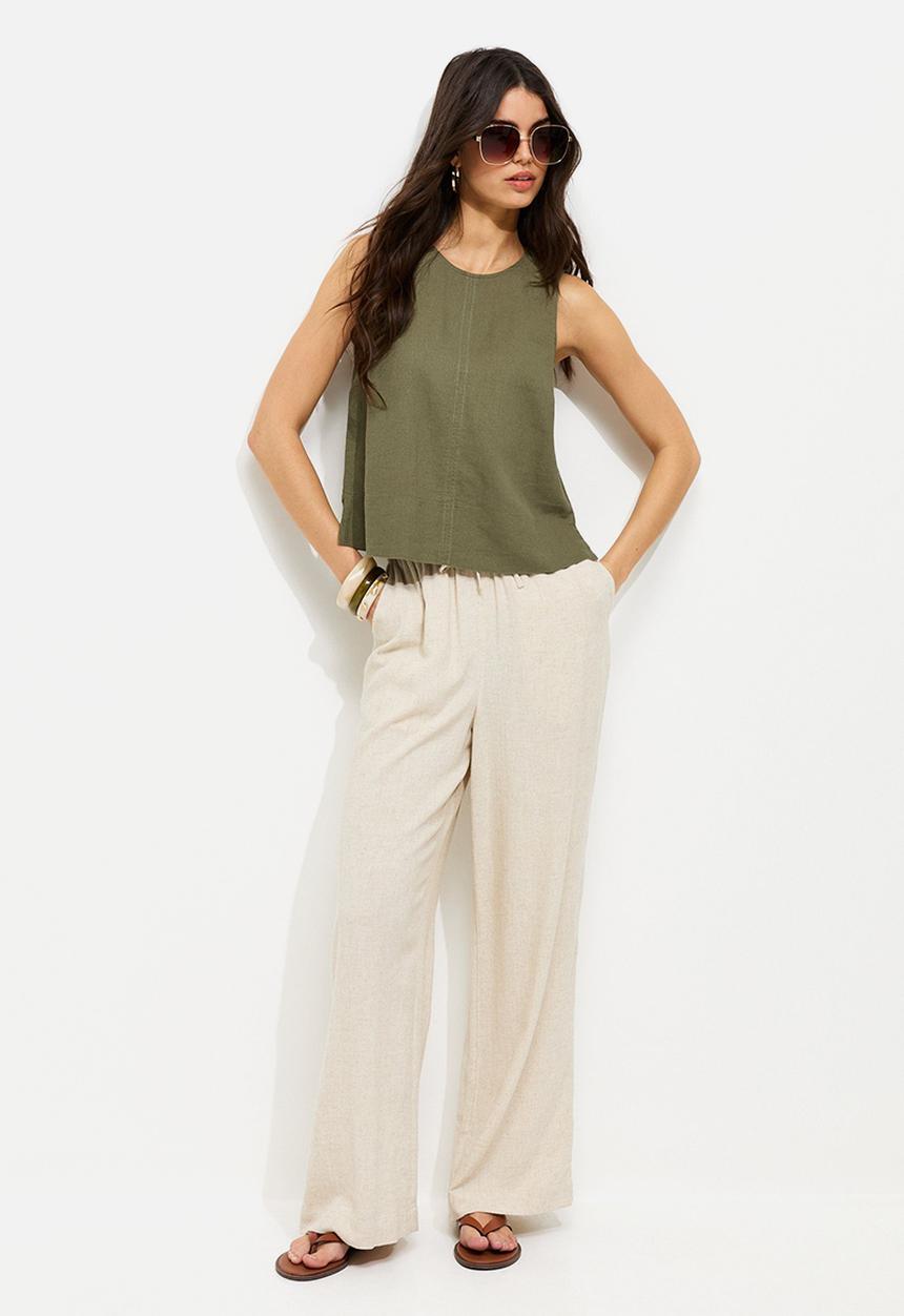 New Look - K st clara linen seam shell top - khaki