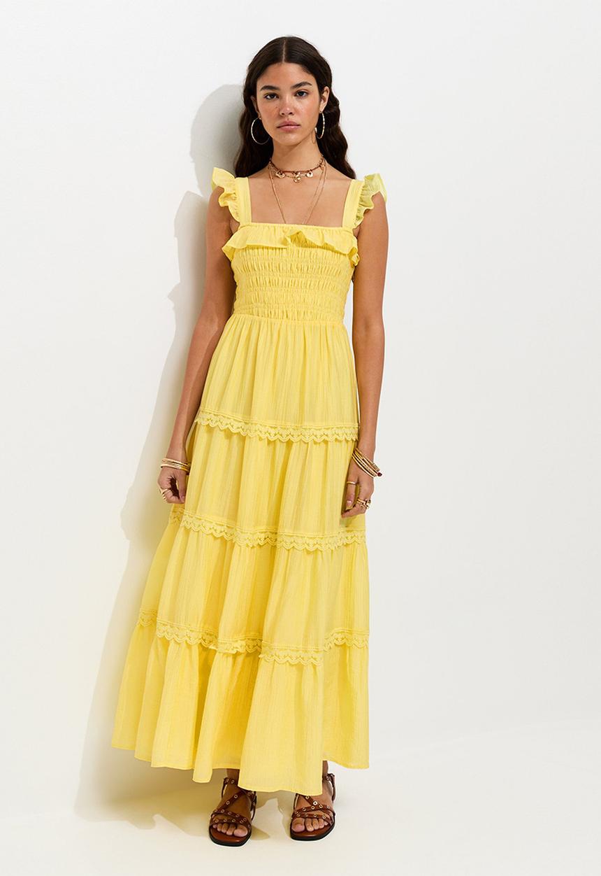 New Look - Tulla tiered frill shirred maxi dress - bright yellow