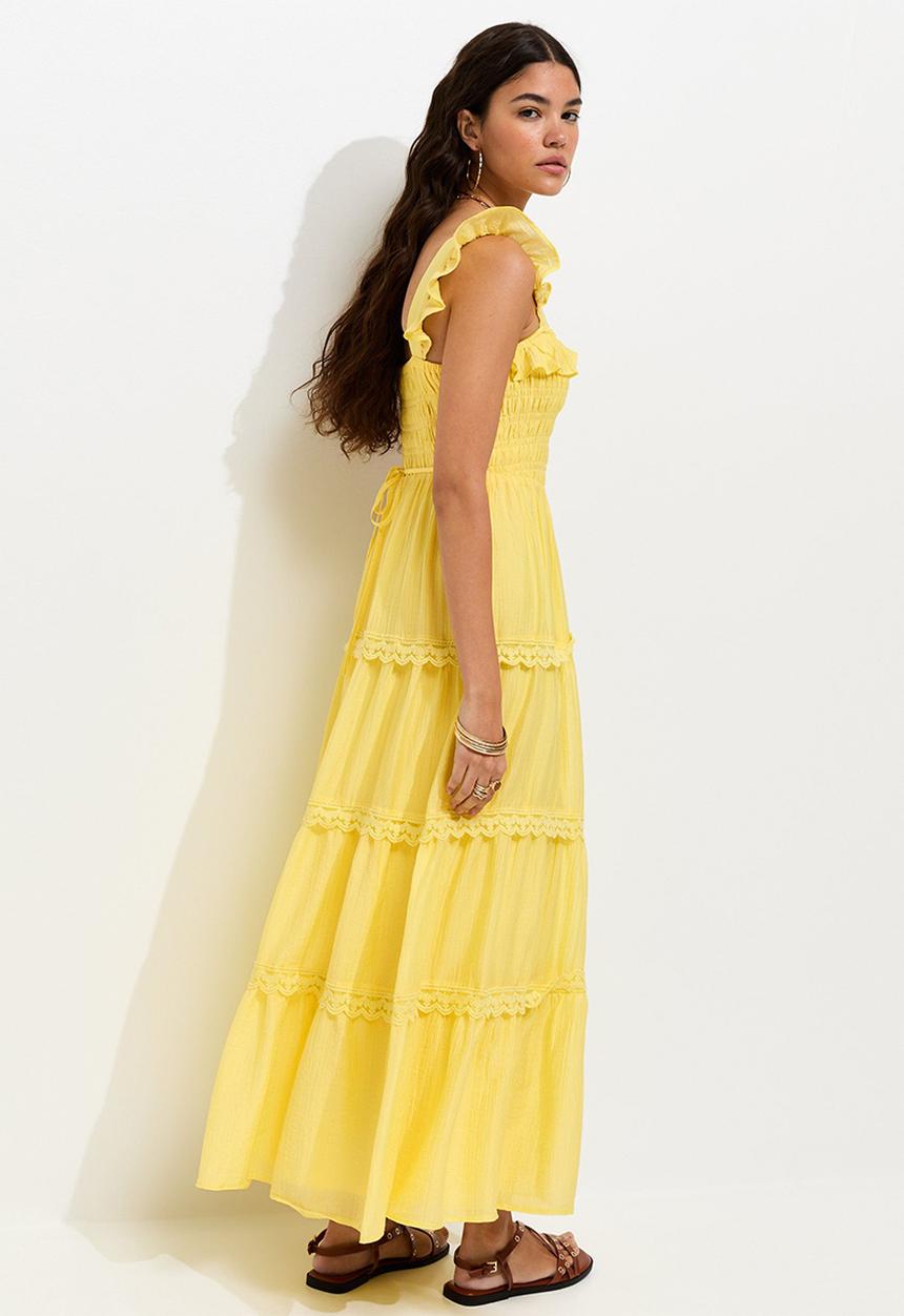 New Look - Tulla tiered frill shirred maxi dress - bright yellow