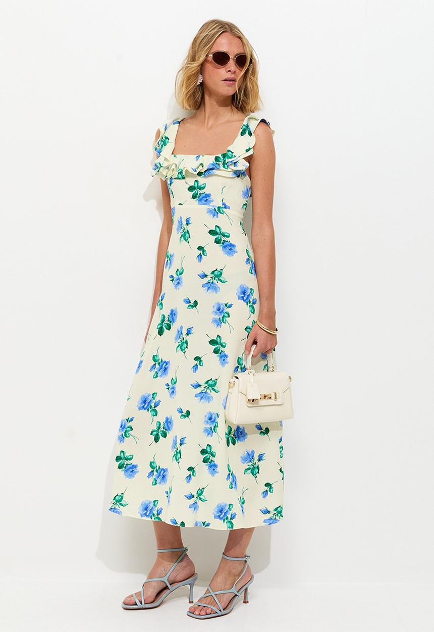 New Look - Jasmine floral scoop ruffle midi dress - blue
