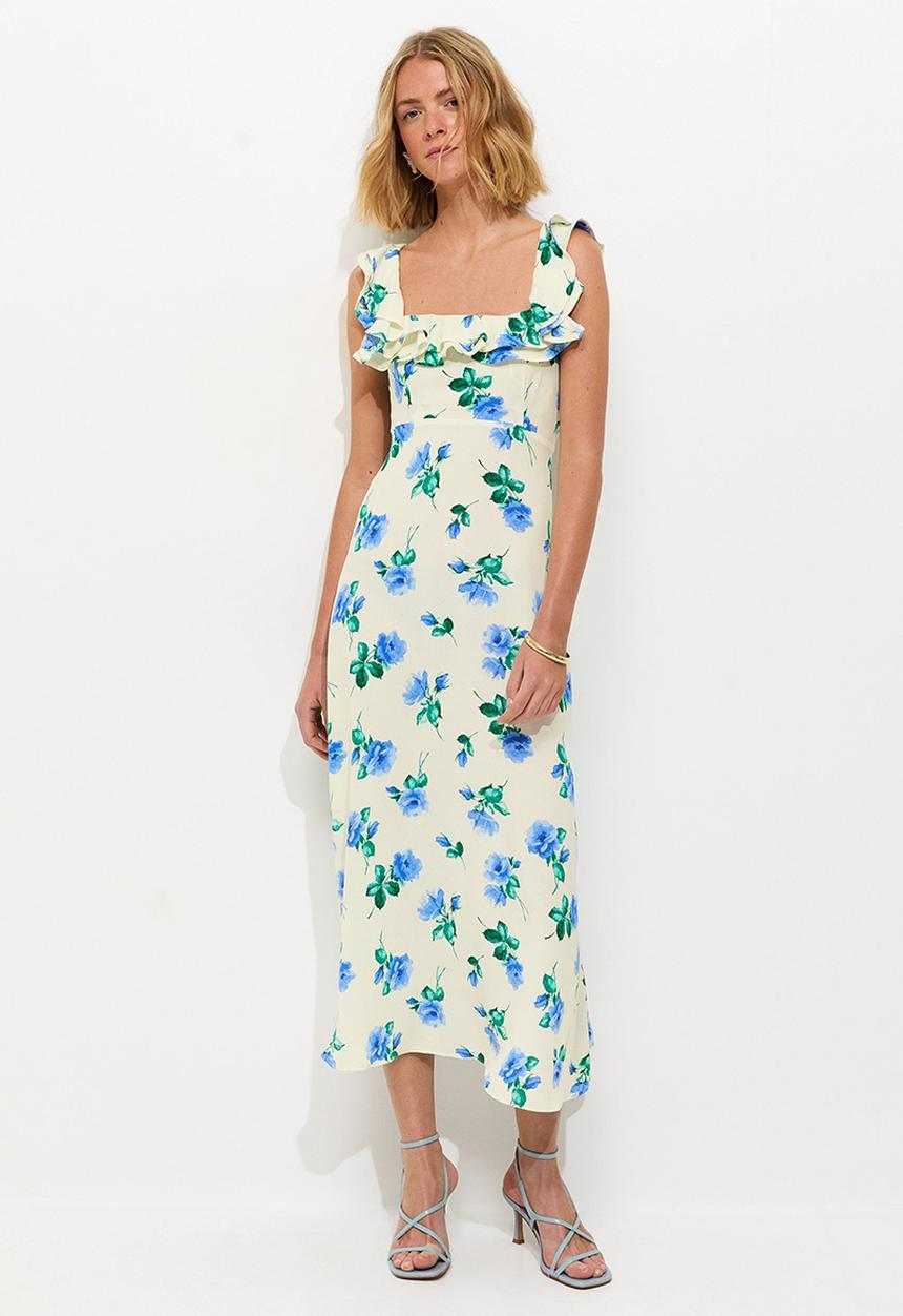 New Look - Jasmine floral scoop ruffle midi dress - blue