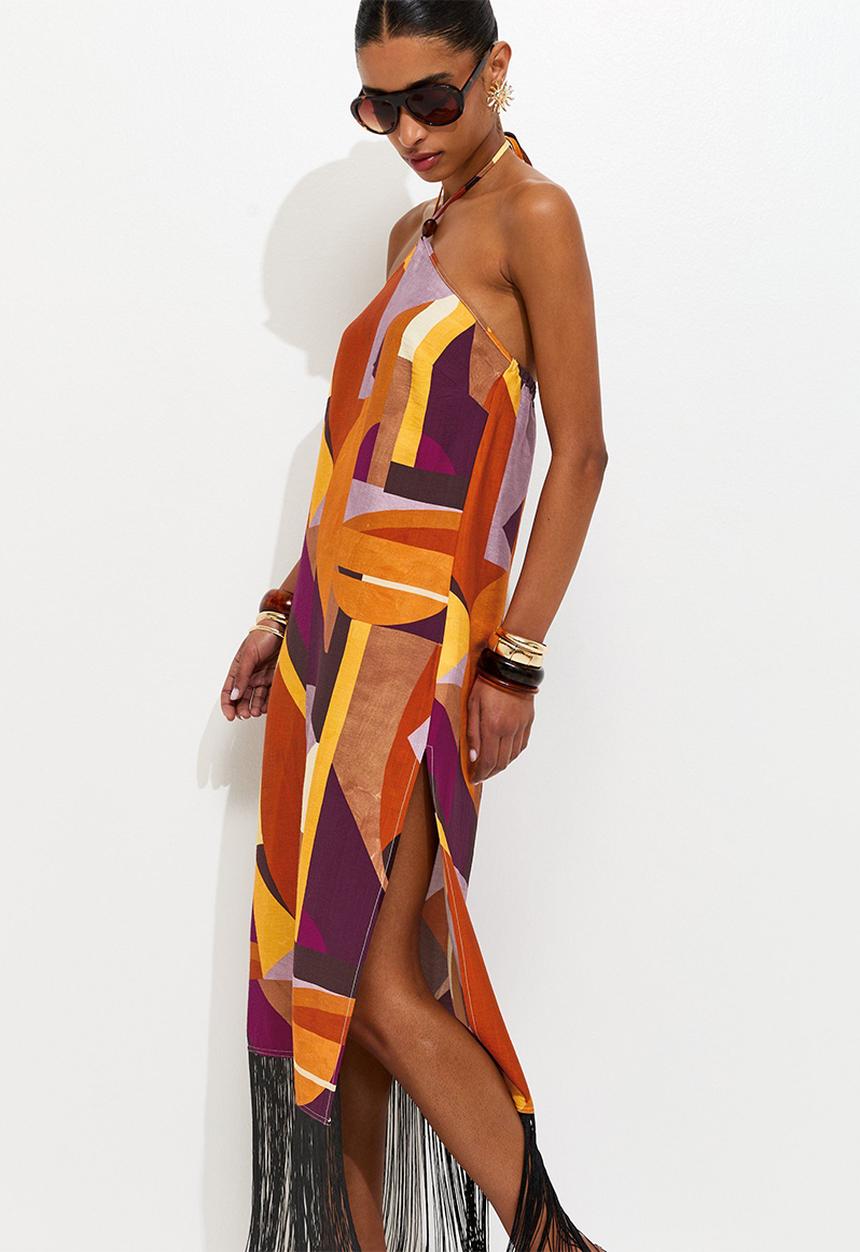 New Look - Jessie geo halter fringe midi dress - multi