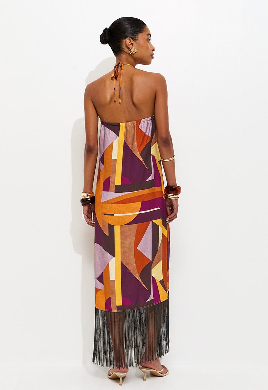 New Look - Jessie geo halter fringe midi dress - multi