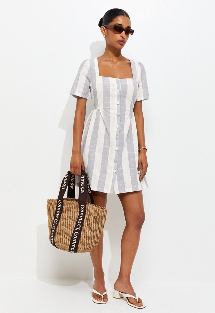New Look - Sailor stripe button up mini dress - cream & blue