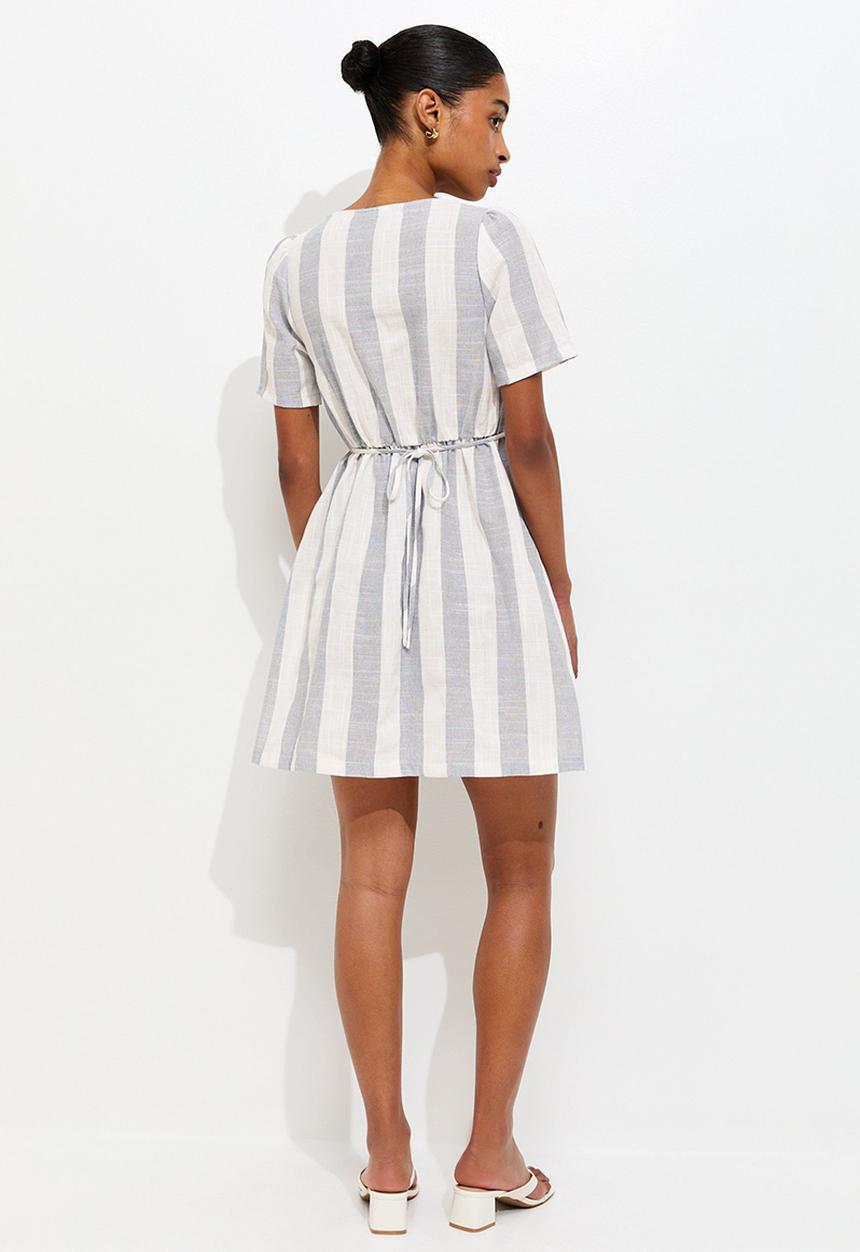 New Look - Sailor stripe button up mini dress - cream & blue