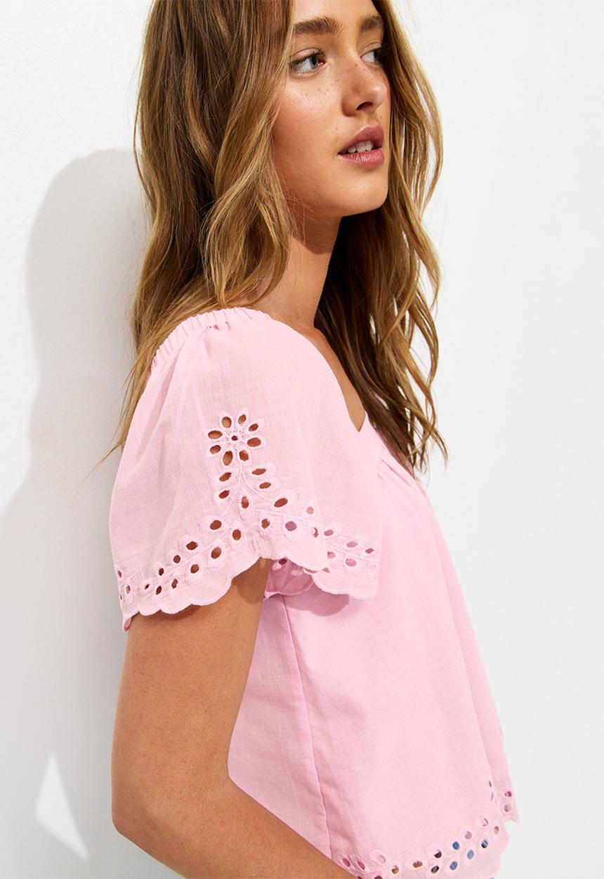 New Look - Embroidered Square Neck Blouse - Pink