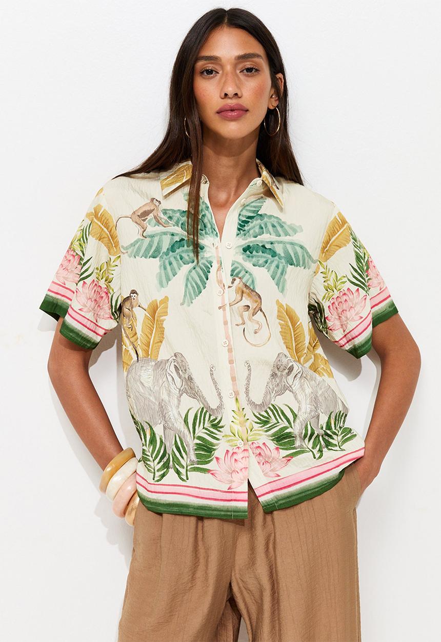 New Look - Ec st annie trop resort shirt - cream