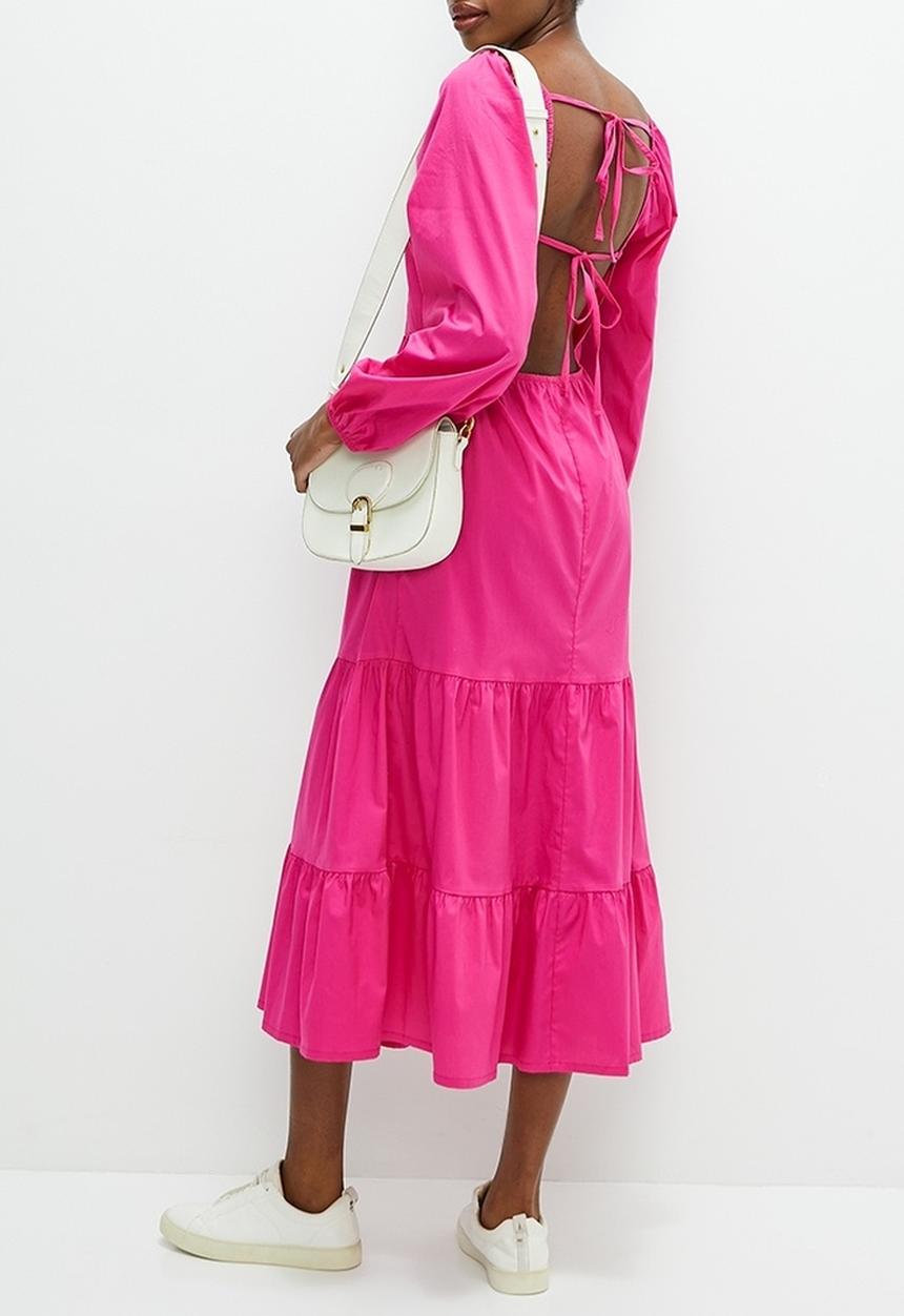 edit - Balloon sleeve midi with open back detail - fuschia purple