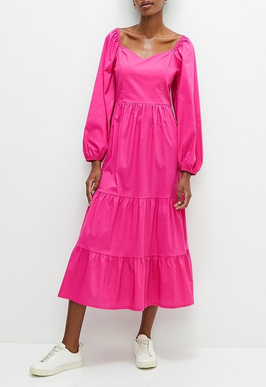edit - Balloon sleeve midi with open back detail - fuschia purple
