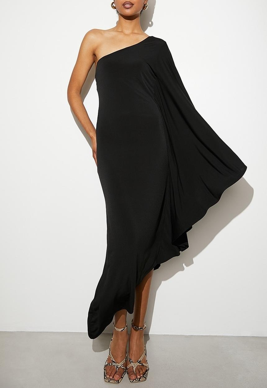 VELVET - Asym kaftan midi dress - black