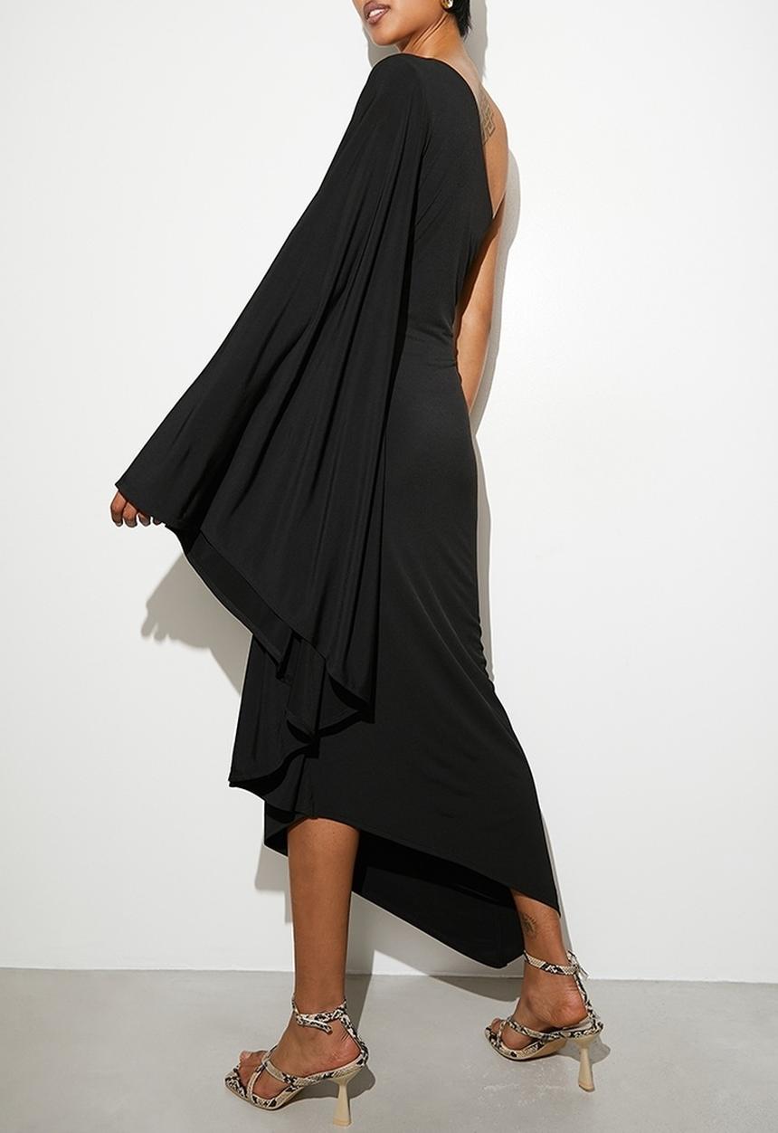 VELVET - Asym kaftan midi dress - black