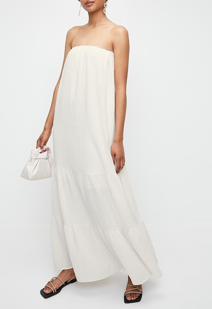 Superbalist - Strapless volume trapeze maxi dress - white cap gray