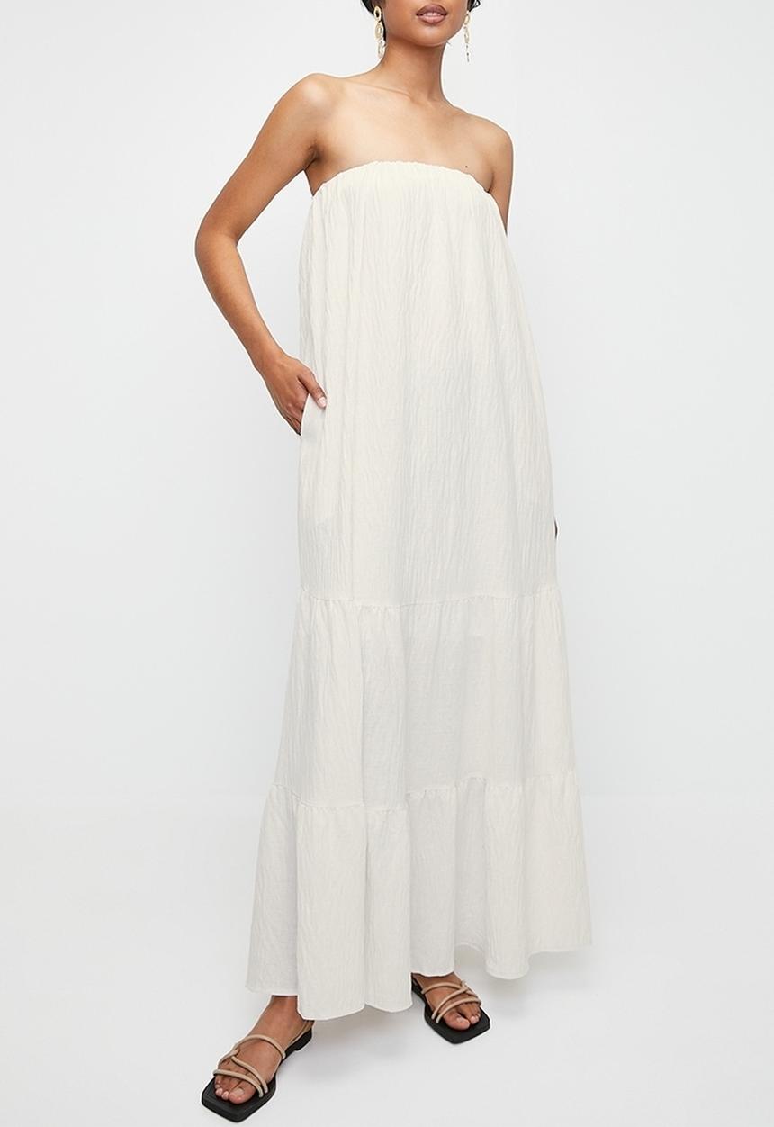 Superbalist - Strapless volume trapeze maxi dress - white cap gray