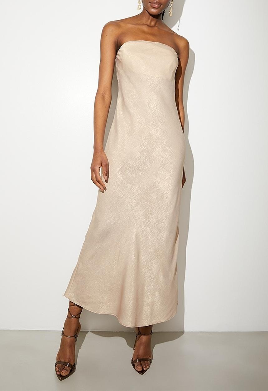 VELVET - metallic bandeau slip dress - stone foil