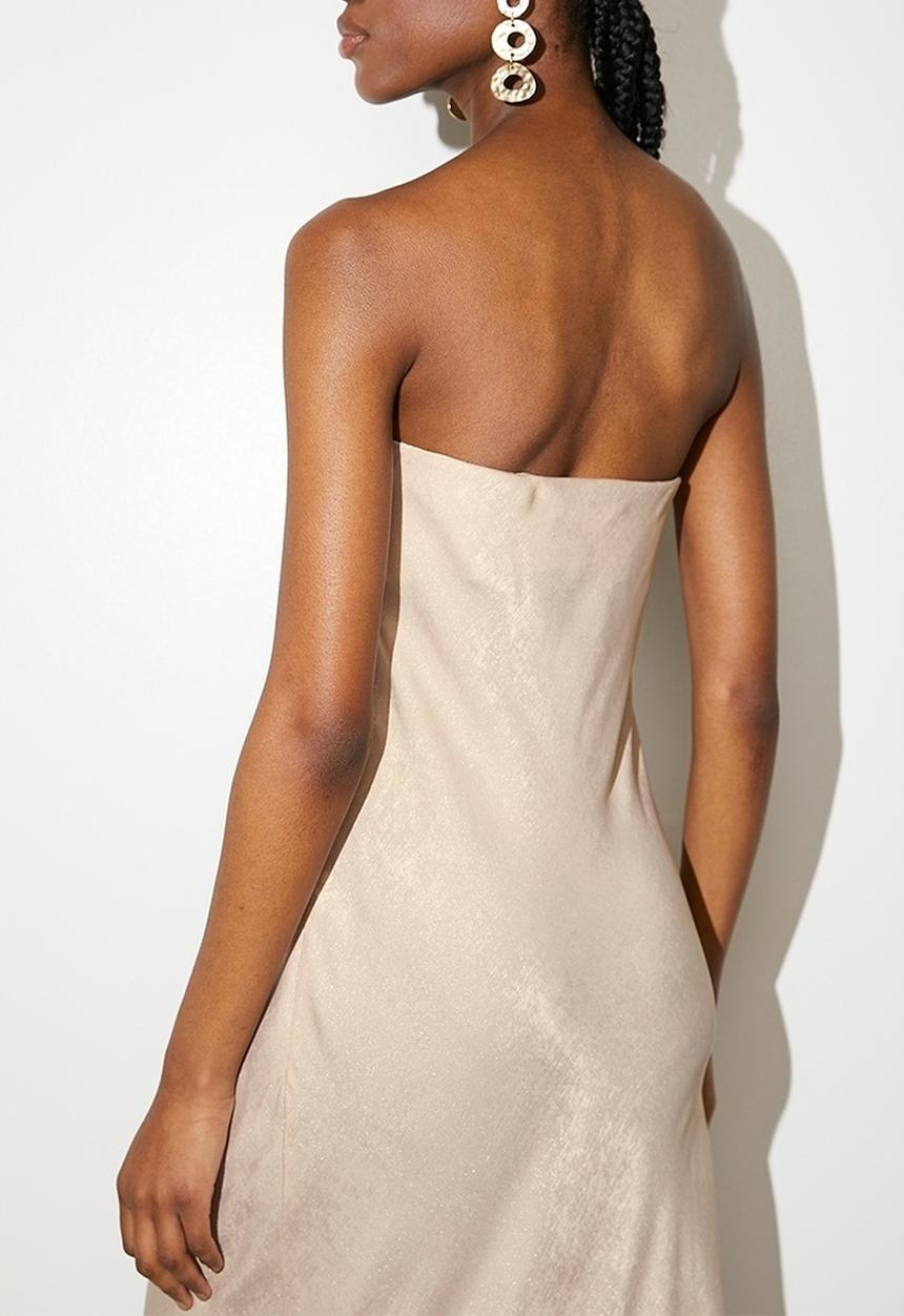 VELVET - metallic bandeau slip dress - stone foil