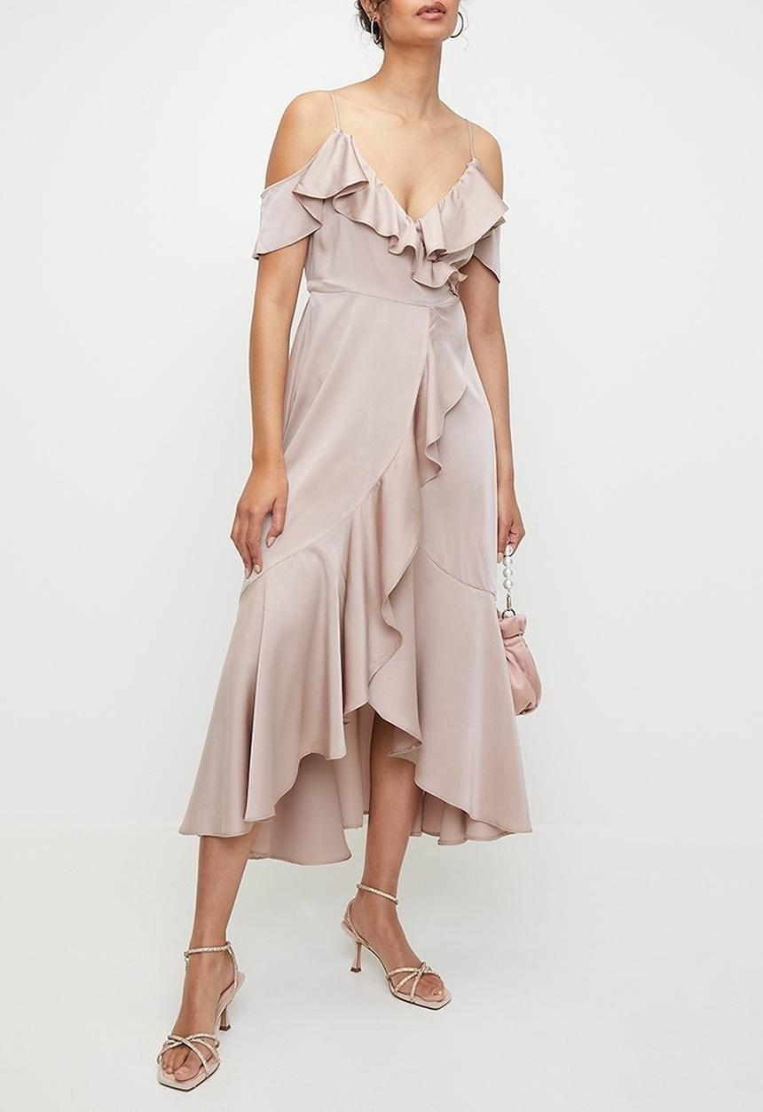 MILLA - Cold shoulder flutter wrap dress - bark
