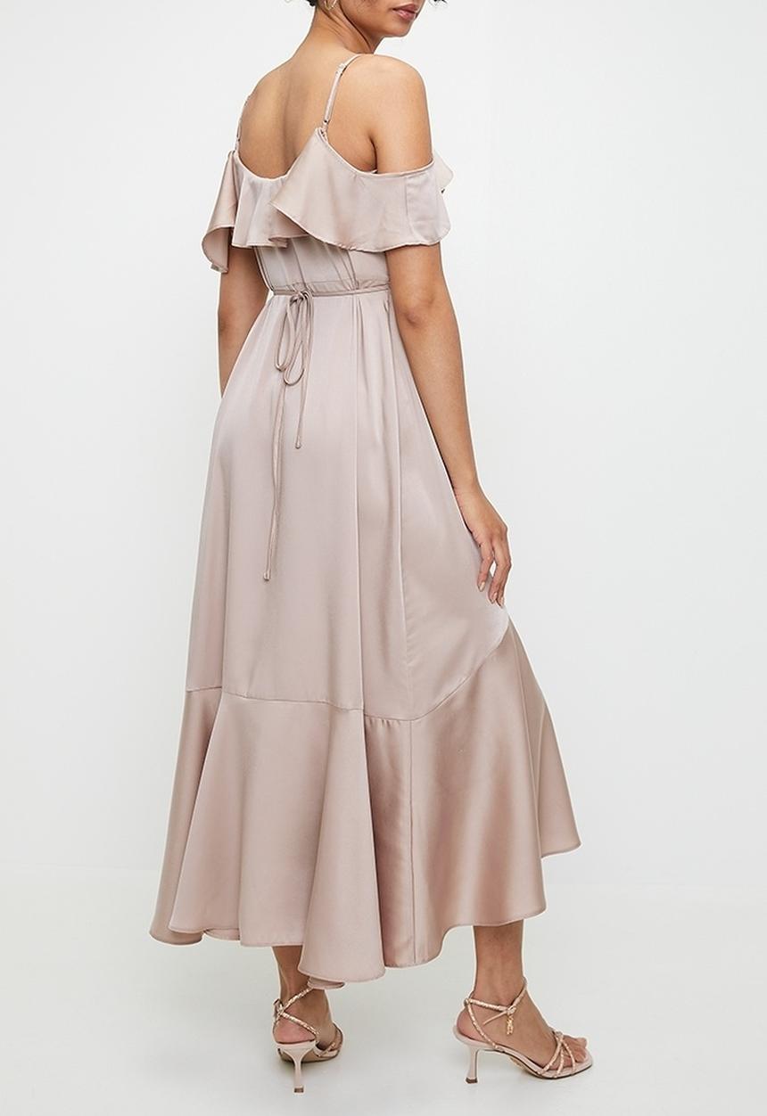 MILLA - Cold shoulder flutter wrap dress - bark