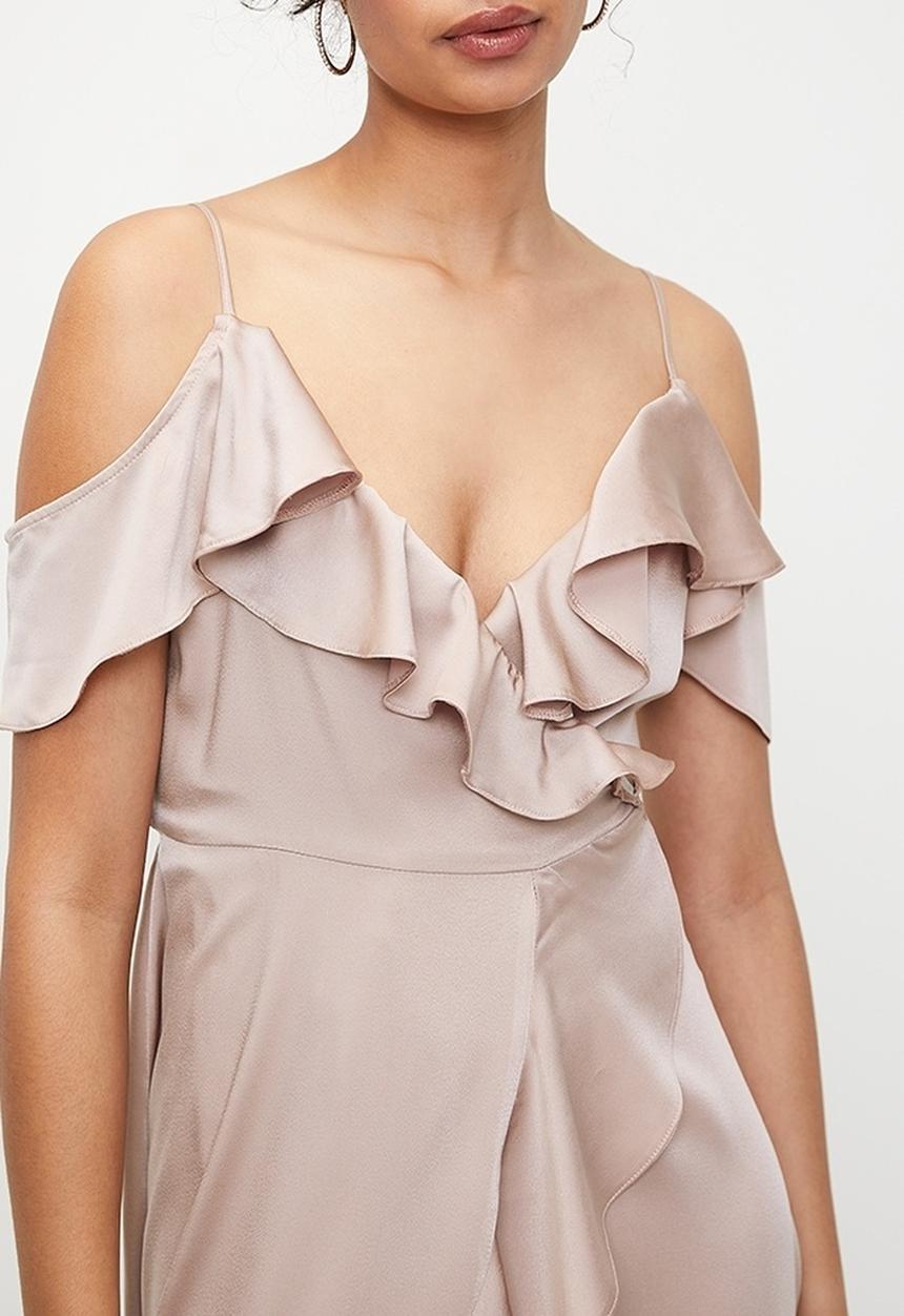MILLA - Cold shoulder flutter wrap dress - bark